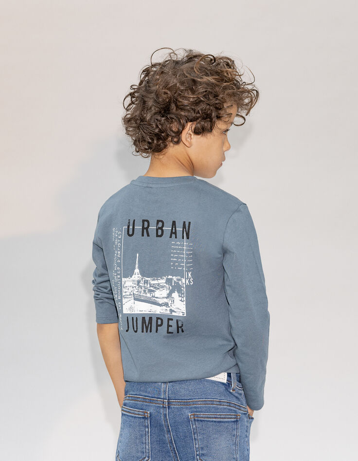 T-shirt bleu coton bio visuel dos phosphorescent garçon-2 T-shirt bleu coton bio visuel dos phosphorescent garçon-2