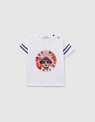 Baby boys' off-white T-shirt with leopard image - IKKS
