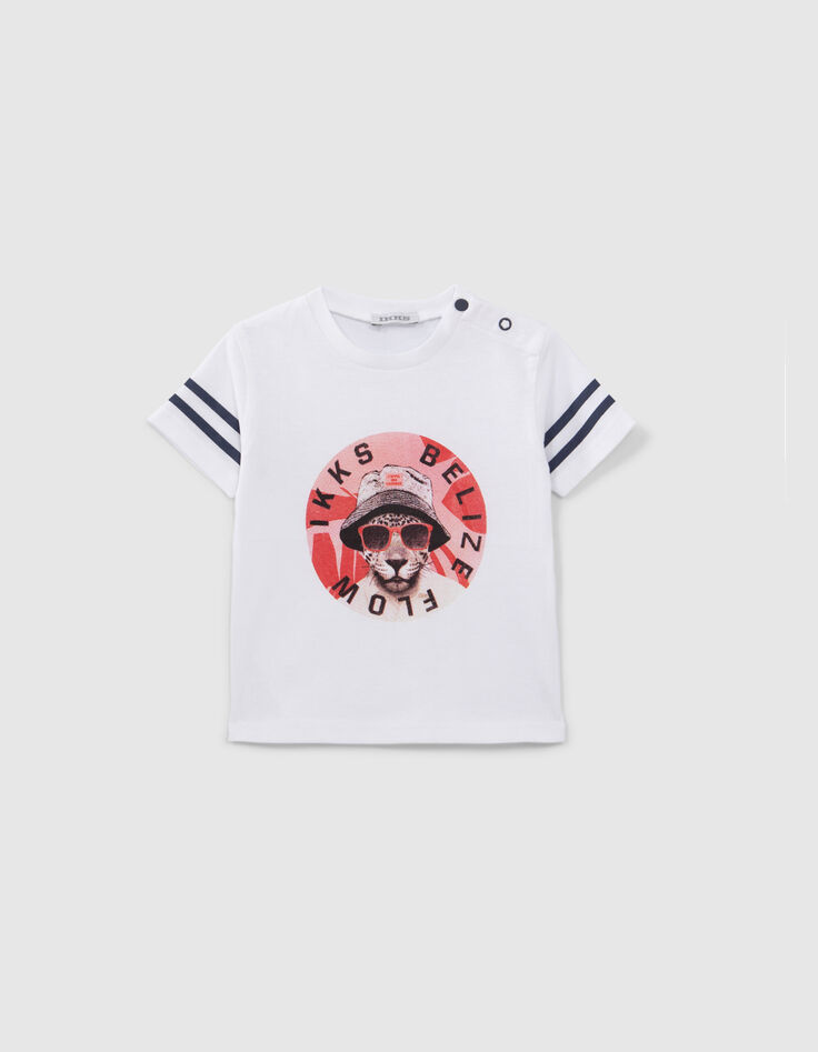 Baby boys' off-white T-shirt with leopard image-1