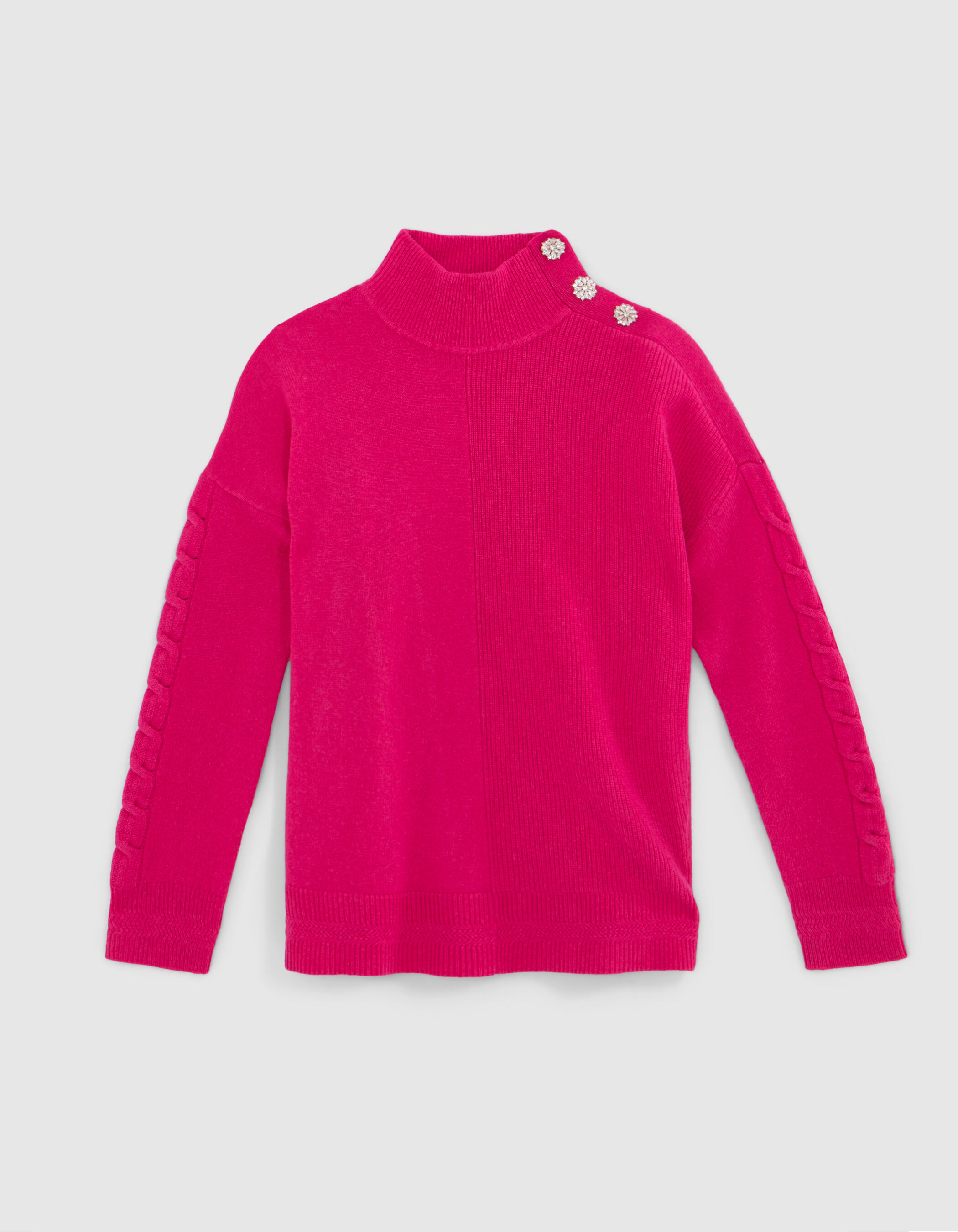 Women's pink knitted sweater with jewelled buttons