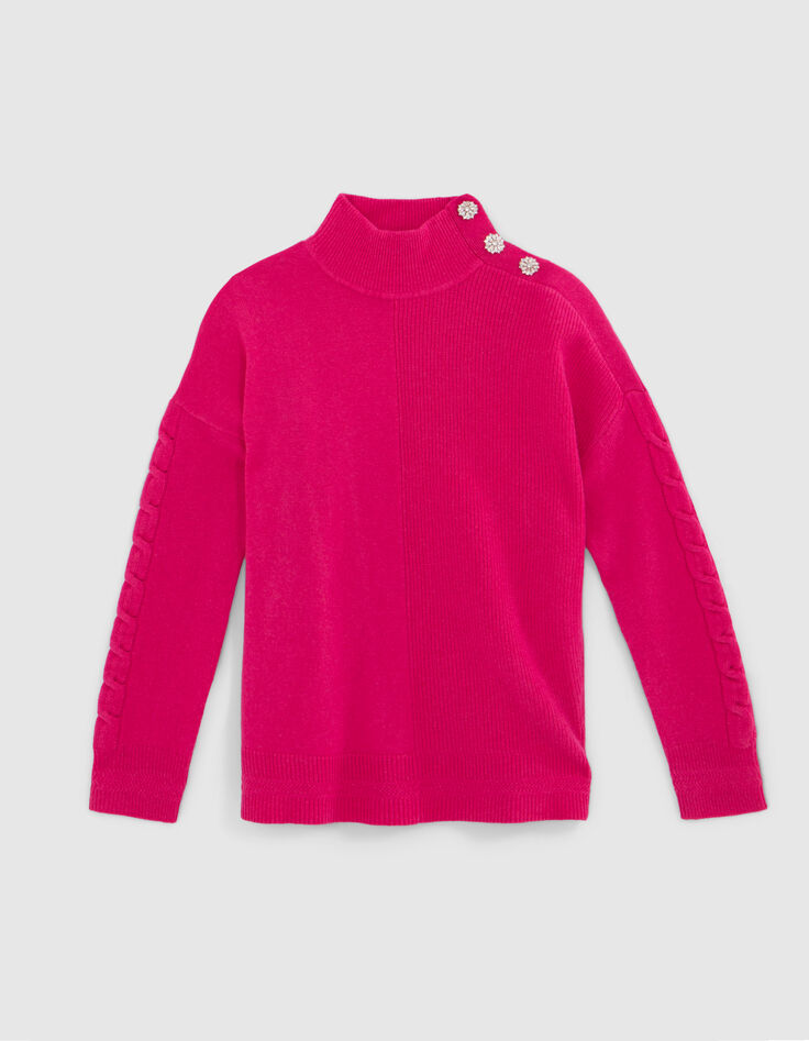 Roze gebreide damestrui knoopjes juwelen op de schouder-6 Roze gebreide damestrui knoopjes juwelen op de schouder-6