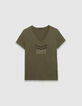 Tee-shirt kaki coton bio chevrons perles brodées Femme-5