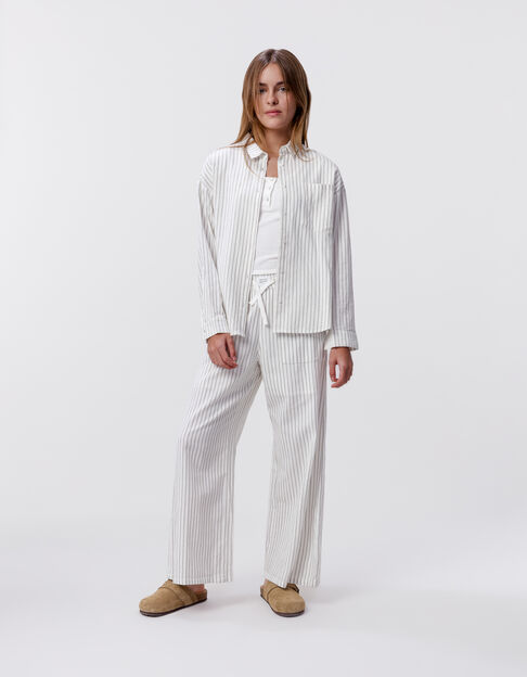 Pantalon LARGE blanc rayures vert clair fille - IKKS