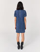 Robe droite en jean bleu lavallière amovible-3