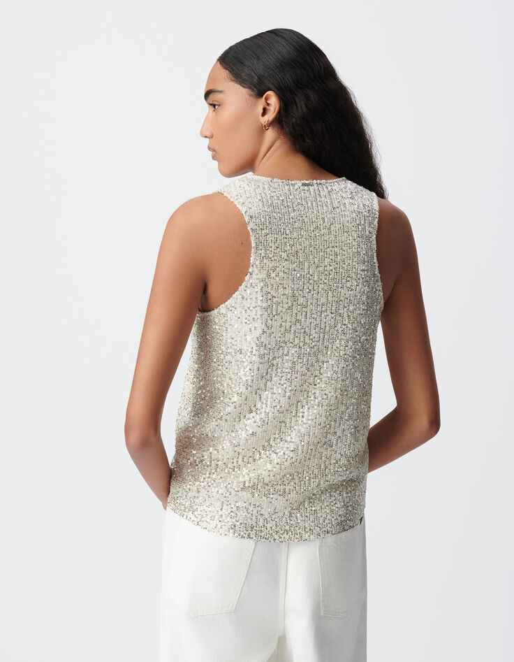 Top argenté brodé sequins Femme-3
