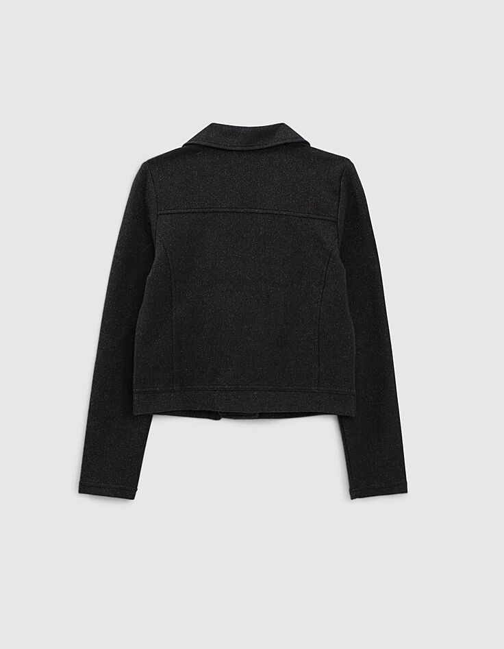 Cardigan noir esprit motard maille paillet&eacute; fille-3