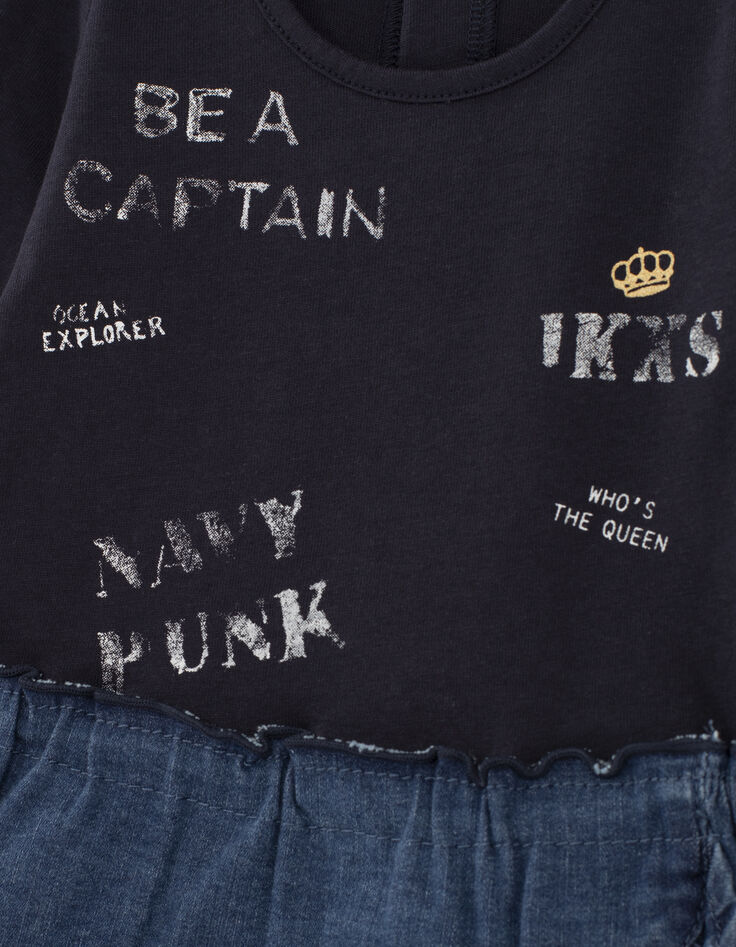 Navy jurk in twee materialen jersey en jeans babymeisjes-4