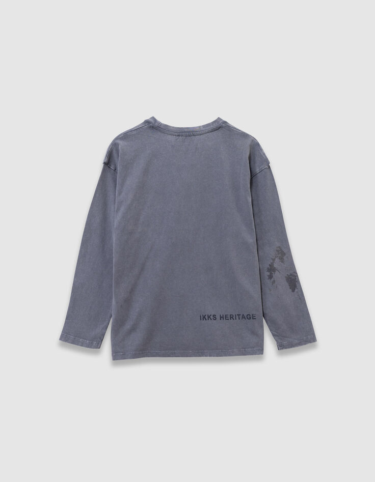 Blauw T-shirt lange mouwen biokatoen tricot zak jongens-7