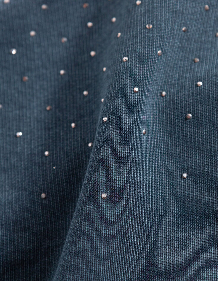 Mujer de algod&oacute;n org&aacute;nico azul marino de diamantes de imitaci&oacute;n su&eacute;ter con cuello en V-9