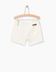 Short blanc cassé à clous, zip et bas frangés fille-3