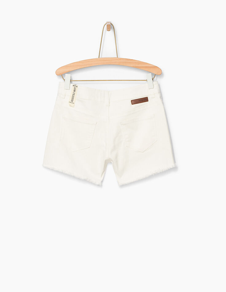 Short blanc cassé à clous, zip et bas frangés fille-3