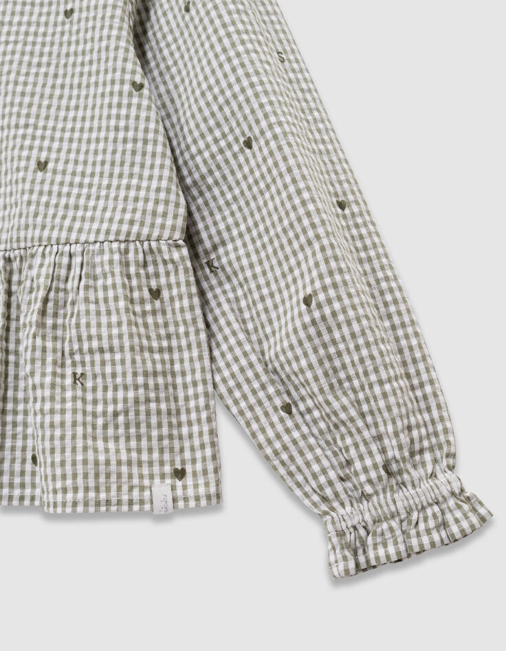 Blusa caqui con corazones flocados y lazos para ni&ntilde;a-4