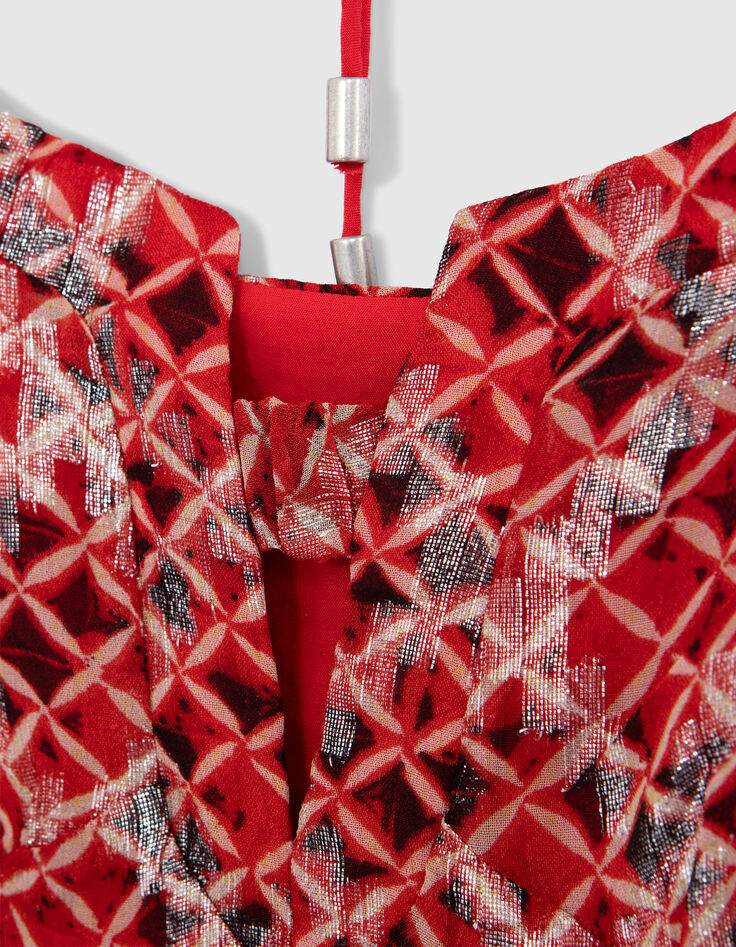 Women’s poppy red long dress with check print-7