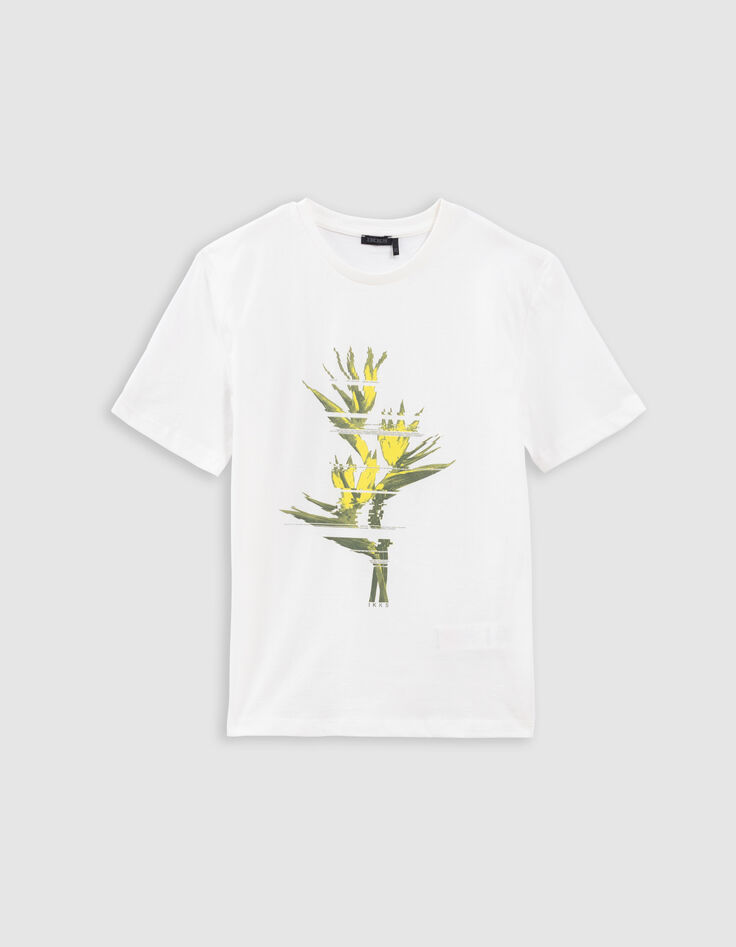 T-shirt blanc coton bio visuel feuillage pixellisé garçon-3