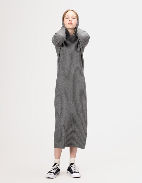 Vestido capucha gris punto acanalado niña - IKKS