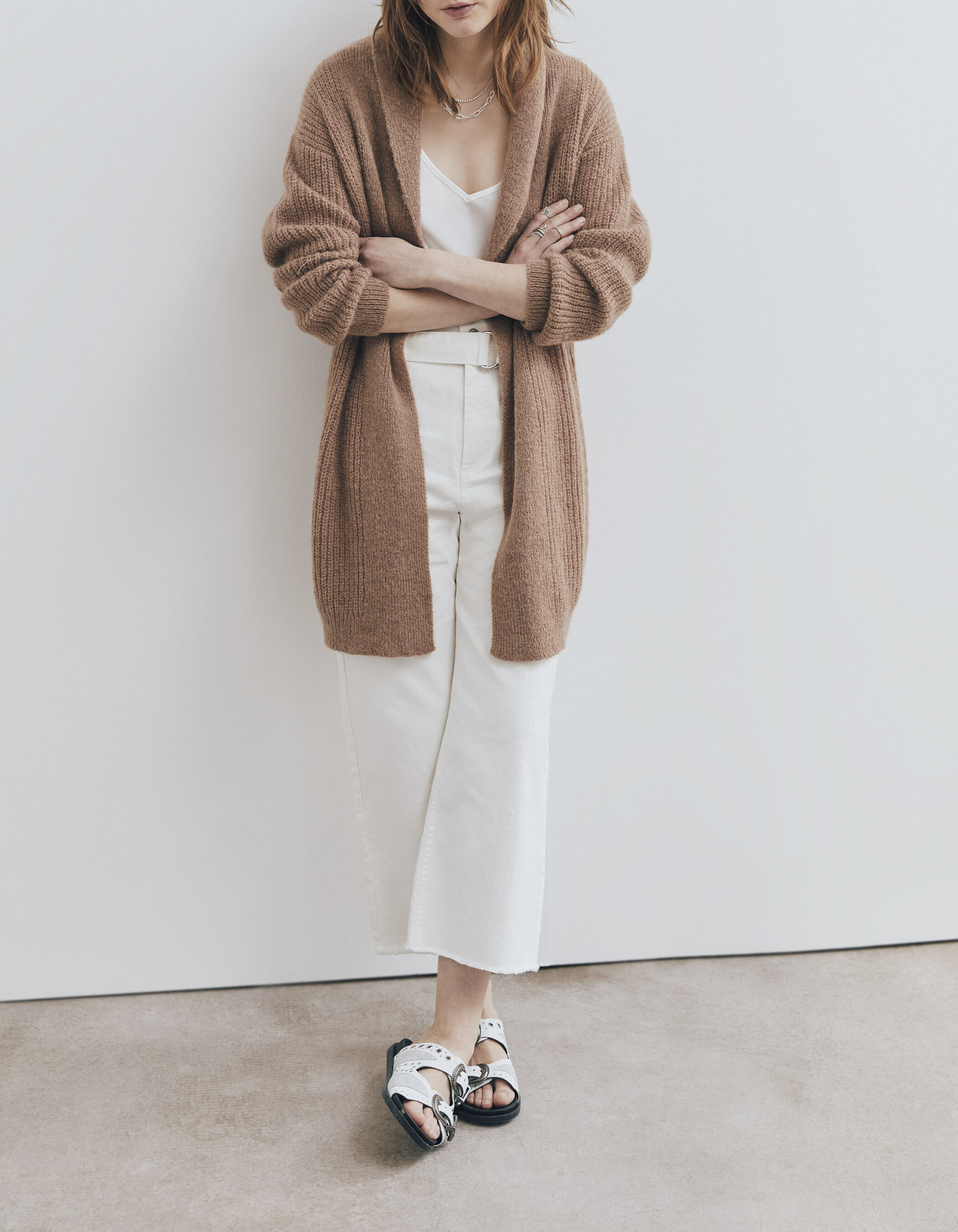 Women s beige long fluffy knit cardigan