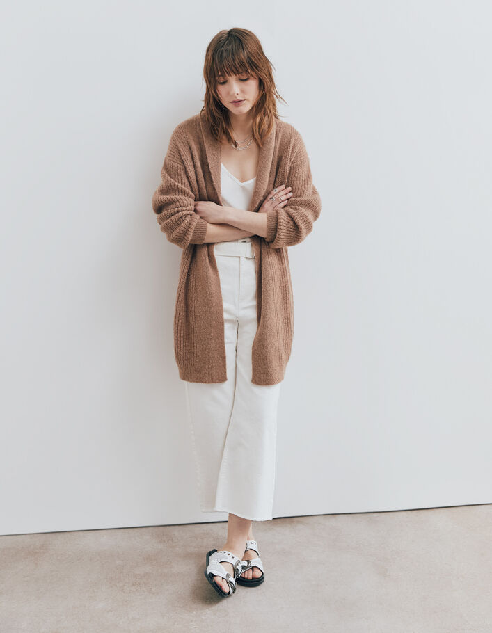 Women’s beige long fluffy knit cardigan-6