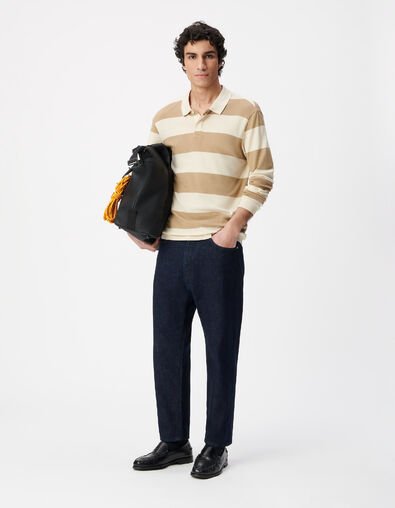 Polo manches longues beige larges rayures Homme - IKKS