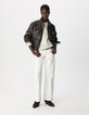 Women's Brown Leather Bomber Jacket-1