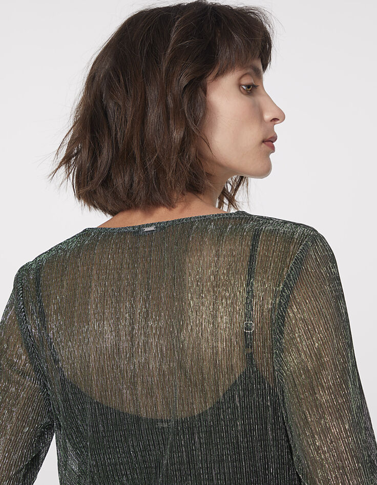 Blouse col V en maille fantaisie métallisée femme-5 Blouse col V en maille fantaisie métallisée femme-5