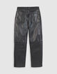 Pantalon droit en cuir noir Femme-7
