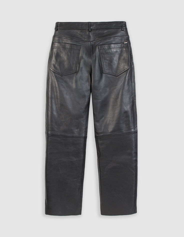 Pantalon droit en cuir noir Femme-7