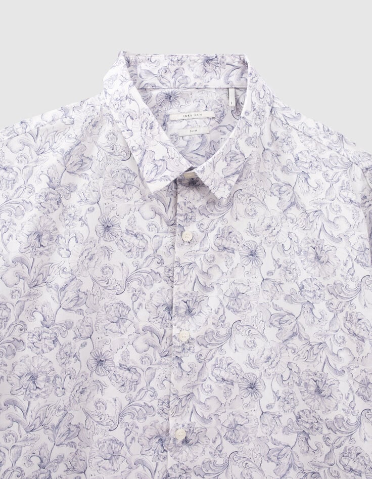 Men&rsquo;s white Liberty fabric SLIM shirt with blue flowers-6