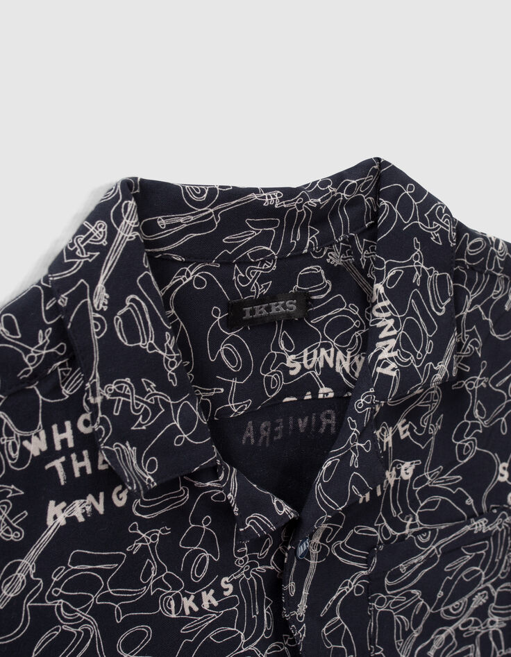 Boys’ navy Lenzing™ Ecovero™ viscose shirt, line drawing print-6