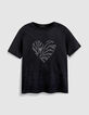 Tee-shirt manches courtes noir motif c&oelig;ur clout&eacute; Femme-6