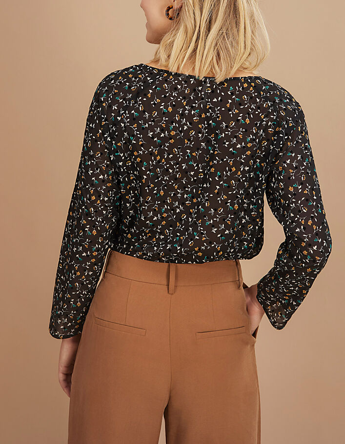 I.Code black polka dot and tiny flower print blouse - I.CODE