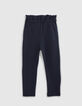 Pantalón azul marino algodón punto cinturón anudado niña-3