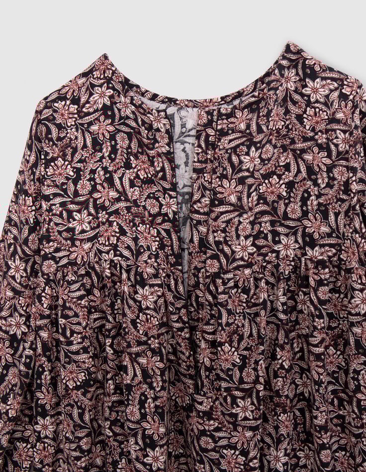 Vestido negro con estampado floral barroco para niña-5 Vestido negro con estampado floral barroco para niña-5