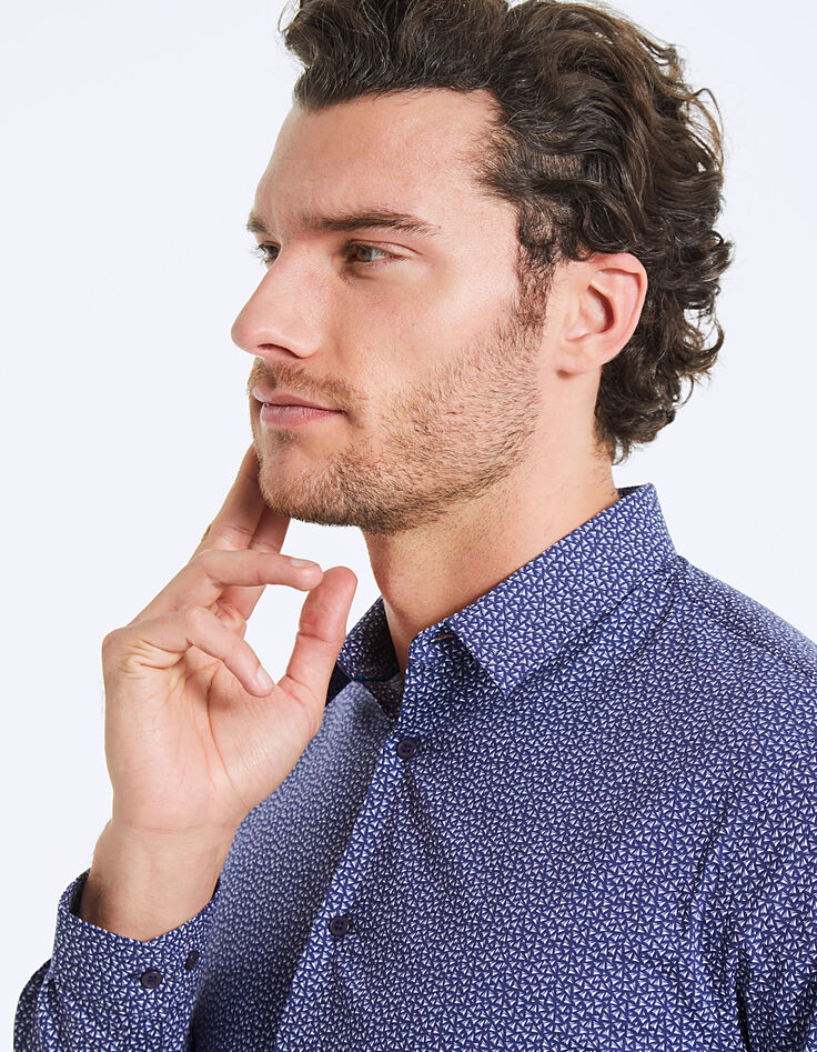 Chemise indigo imprimée origamis Homme-4