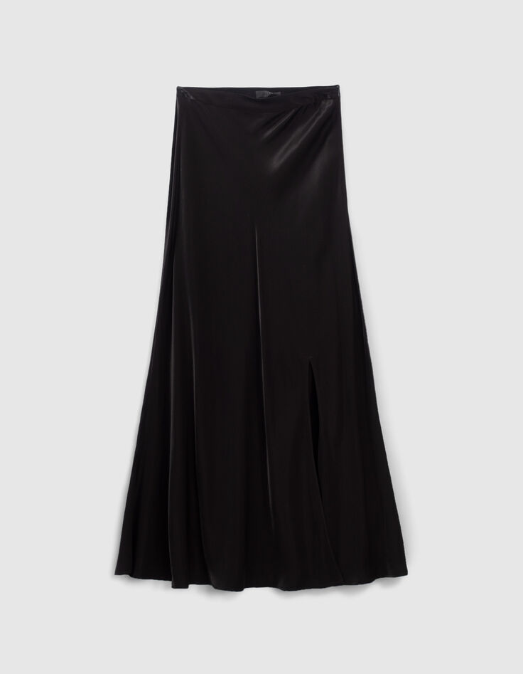 Lange zwarte rok in viscose met split Dames-7