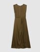 Khaki fließender Damen-Midikleid recycelter Polyester-5