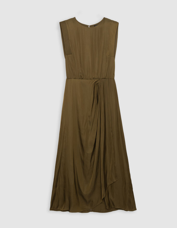 Khaki fließender Damen-Midikleid recycelter Polyester-5 Khaki fließender Damen-Midikleid recycelter Polyester-5