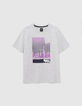 Boys' grey organic cotton T-shirt, striped Miami image-1