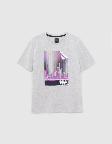Boys' grey organic cotton T-shirt, striped Miami image - IKKS