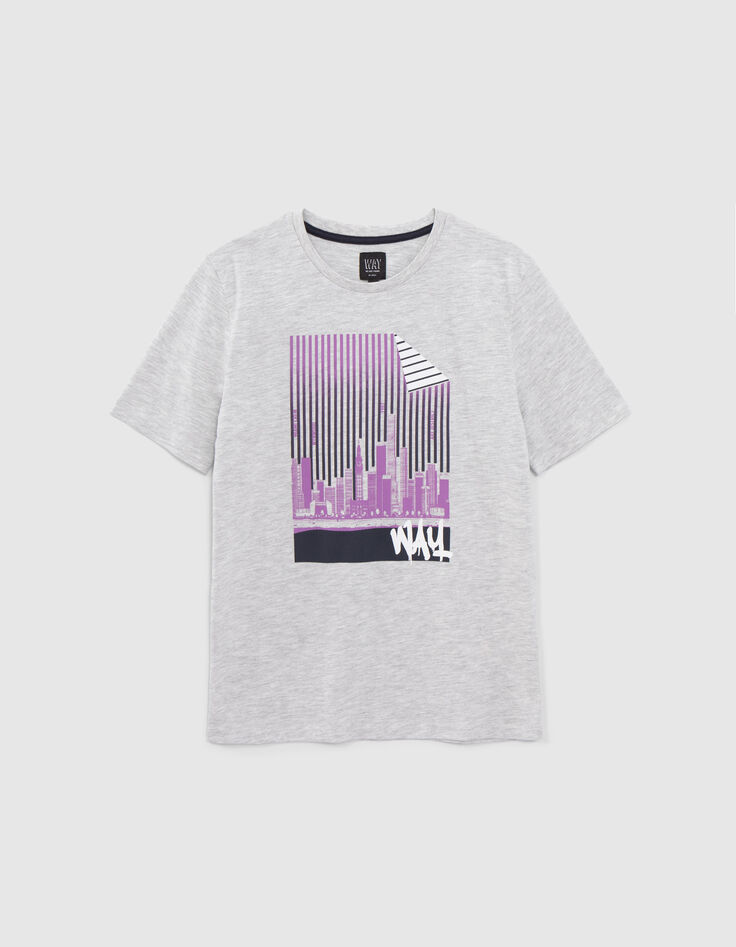 Boys' grey organic cotton T-shirt, striped Miami image-1