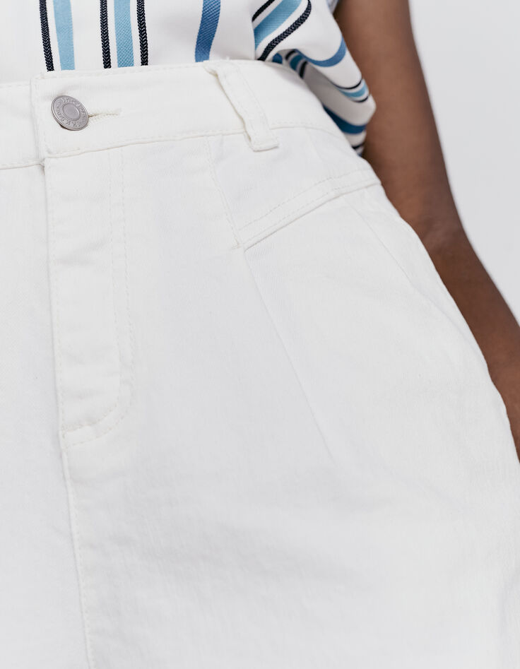 Short en coton denim blanc détails surpiqûres femme-4