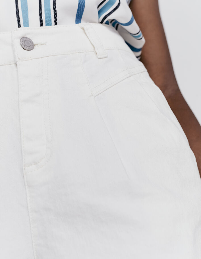 Women’s white cotton denim shorts with topstitching - IKKS