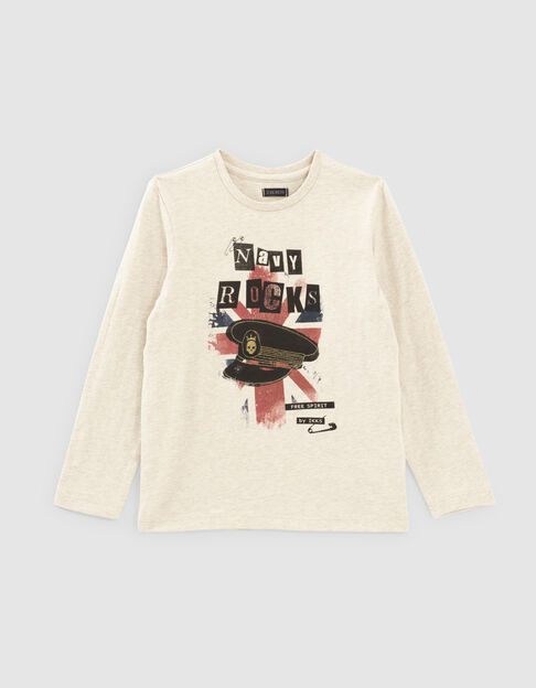 Ecru T-shirt opdruk vlag en pet jongens 