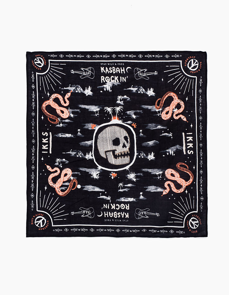 Ch&egrave;che noir imprim&eacute; palmiers, skull et serpents gar&ccedil;on -1