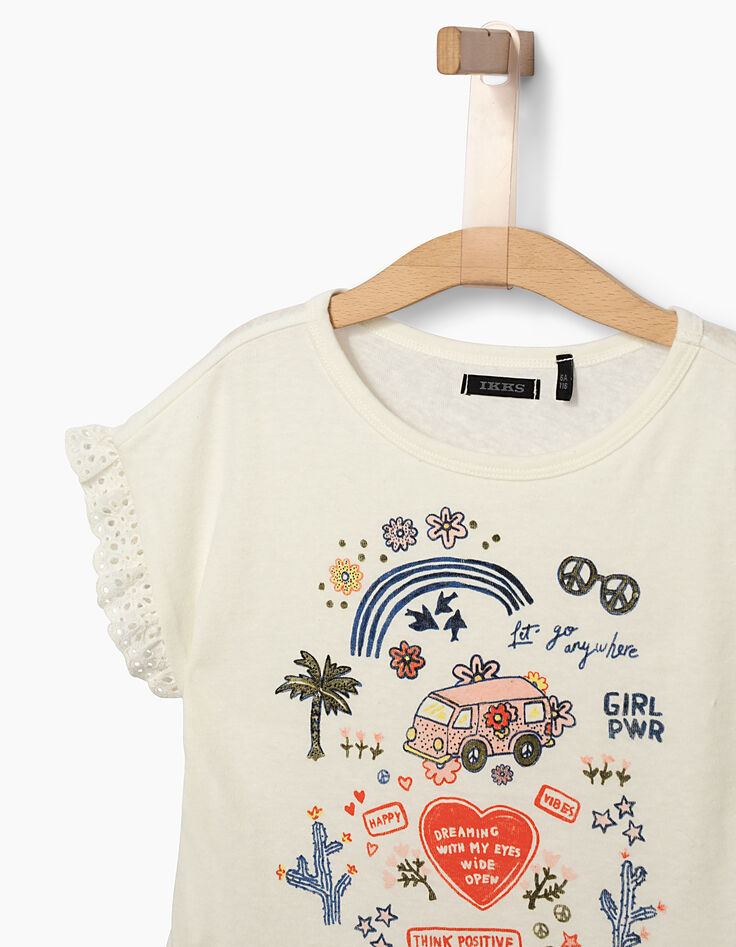 Cremeweißes Mädchen-T-Shirt THINK POSITIVE-3