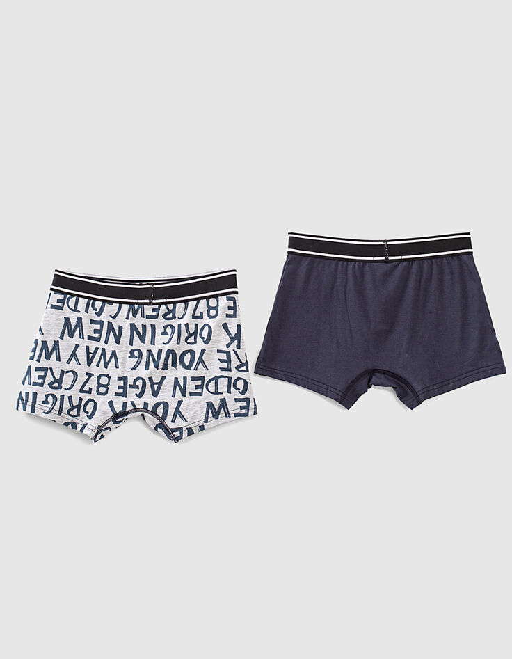 Boxers navy letterprint en grijs jongens -3