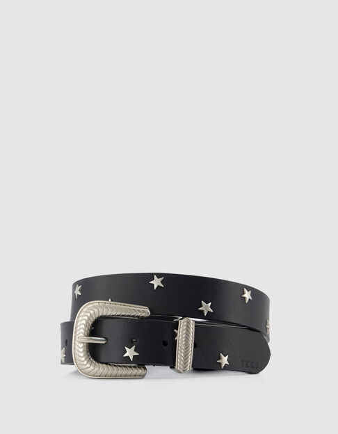 Cintur&oacute;n de mujer de cuero negro con remaches en forma de estrella - IKKS