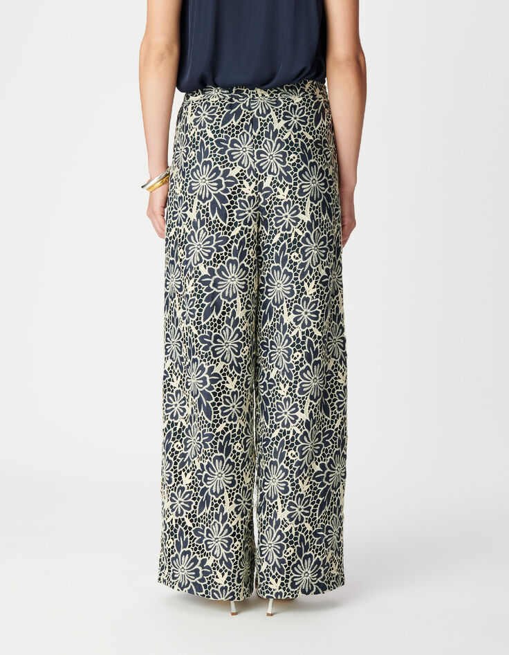 Damen ecru Spitze navy Hose-4