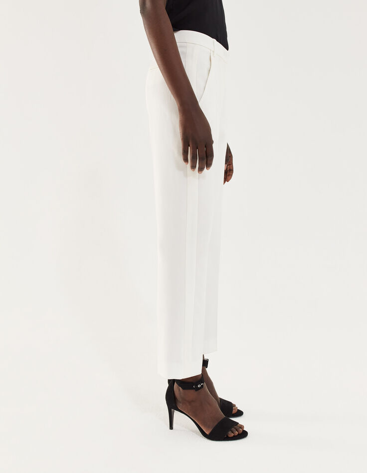 Pantalon tailleur en tencel blanc cassé bande côté femme-2