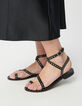 Sandales-tongs plates noires cuir clouté Femme-8