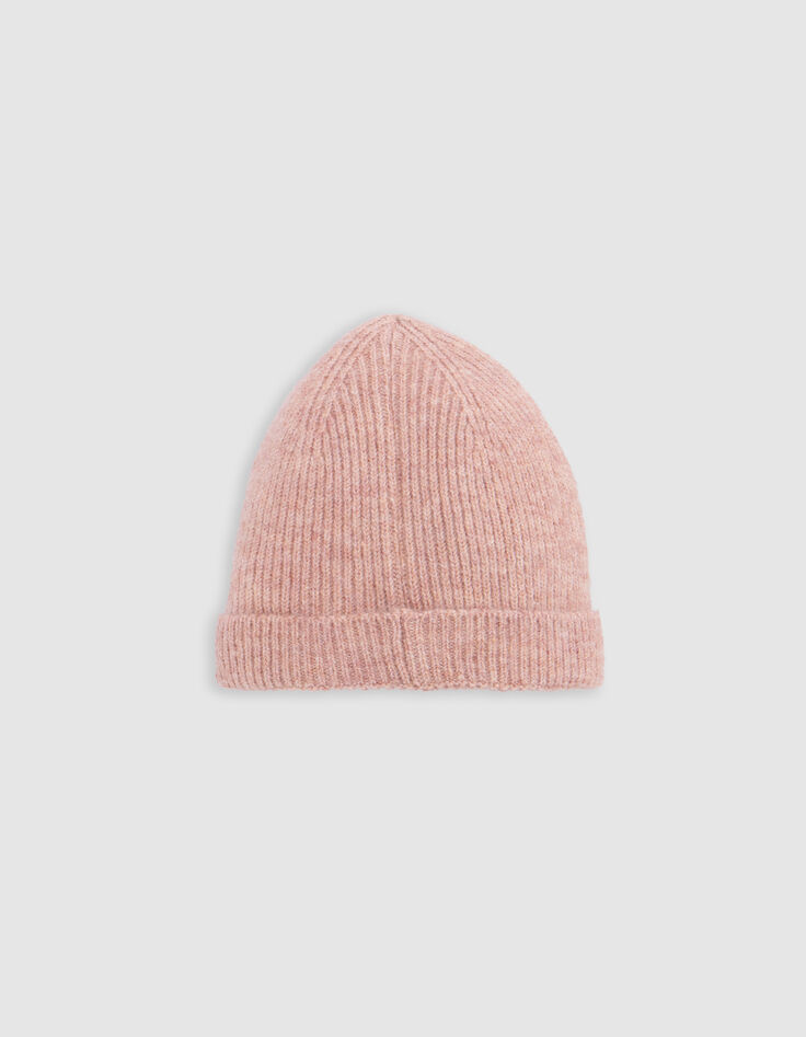Bonnet rose tricot fourr&eacute; broderies coeurs b&eacute;b&eacute; fille-3